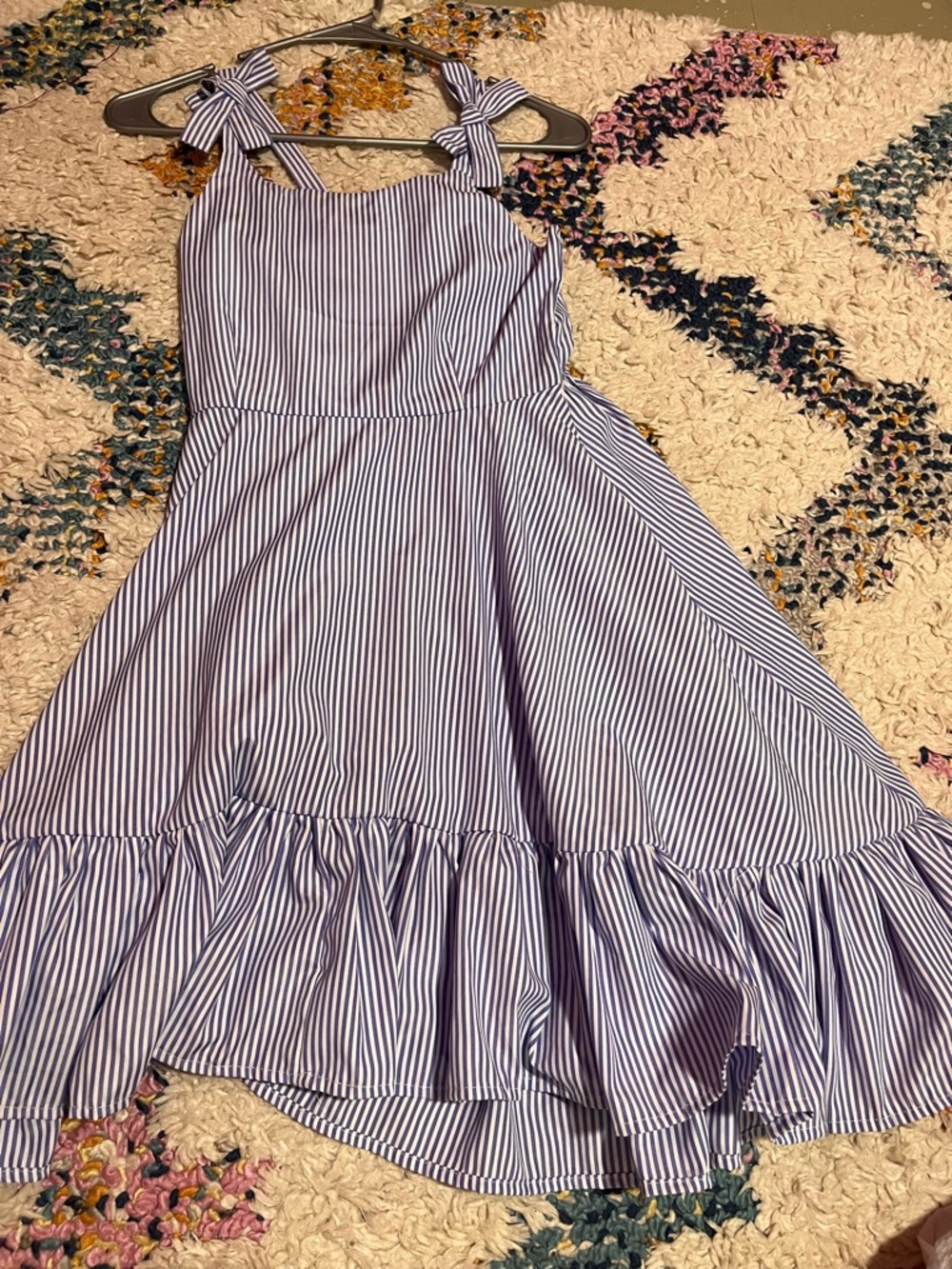 Habitual Blue and White Striped Tie-Shoulder Dress